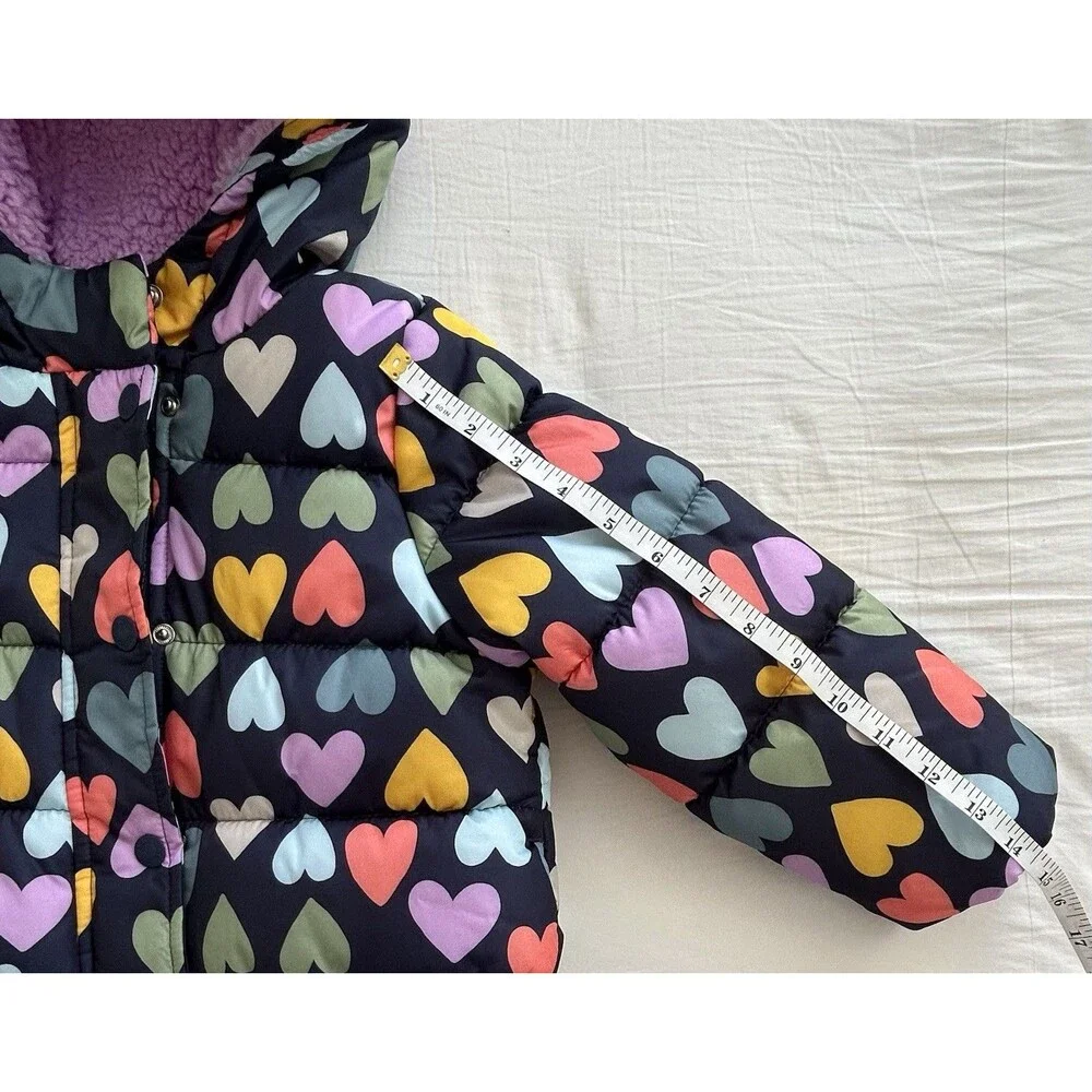 NWOT Carter’s Toddler Girls Heart Print Heavyweight Puffer Jacket Coat Purple 4T